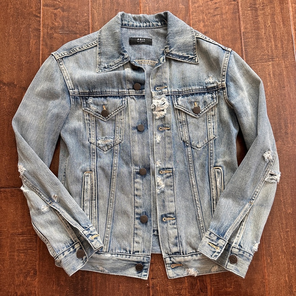 Able Merly Distressed Denim Jacket, XS